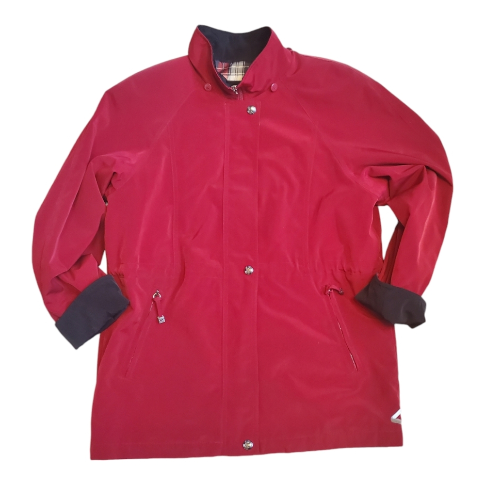 Liz Claiborne Rain Coat Women's Red & Black Mid Length Sz M